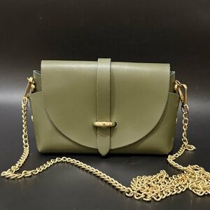 PELLE Italy Olive Green Blossom Mini Leather Crossbody Bag